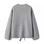Women's Oversized Knit Cardigan with V-Neck and Sequin Bows Fashion Glam