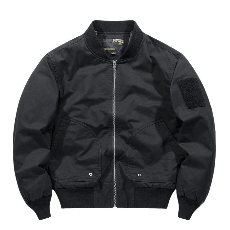 Men's short-cut lightweight bomber jacket with tactical sleeve patch and durable function shell Fashion Glam