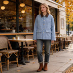Women's Boxy Work Jacket with Cord Collar and Four Patch Pockets Fashion Glam