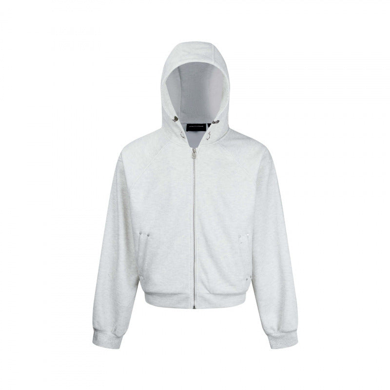 Unisex Short Hoodie Zip Pullover made of French Terry with Raglan Sleeves and Hidden Side Pockets Fashion Glam