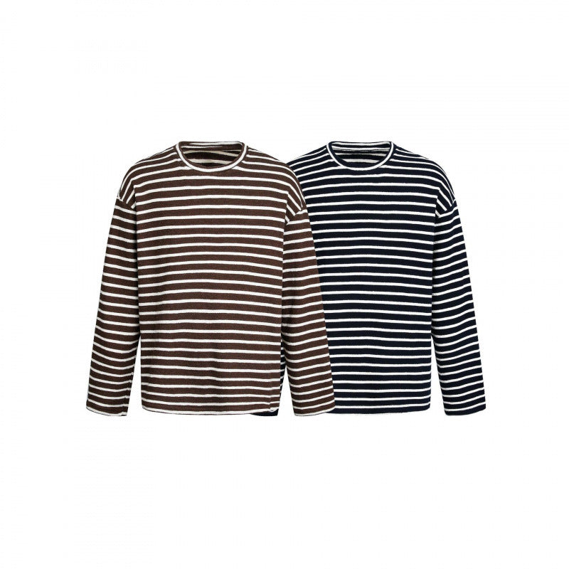 Unisex Maritime Striped Knit Shirt with Loose Fit and Round Neck Fashion Glam