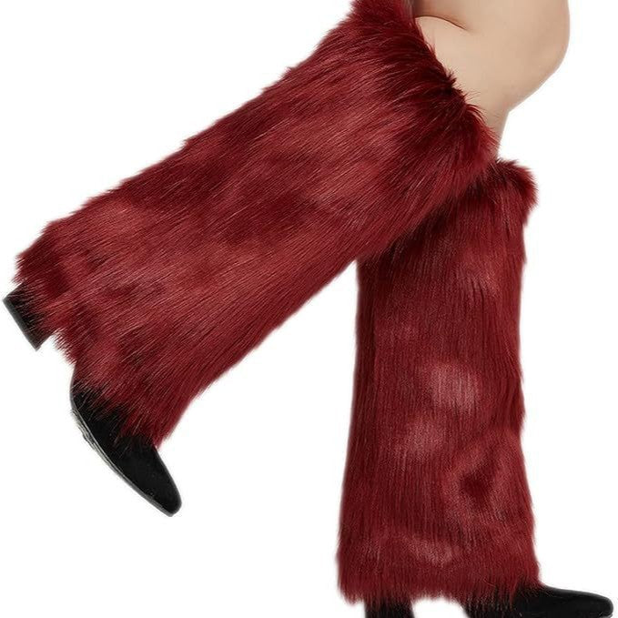 Women's long faux fur leg warmers with shaggy look and elastic waistband Fashion Glam