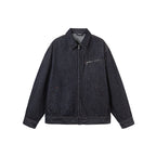 Men's Boxy Denim Jacket with Full Zip, Chest Zip Pocket and Shirt Collar Fashion Glam