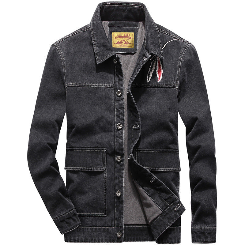 Men's denim jacket with patch pockets and worn effects Fashion Glam