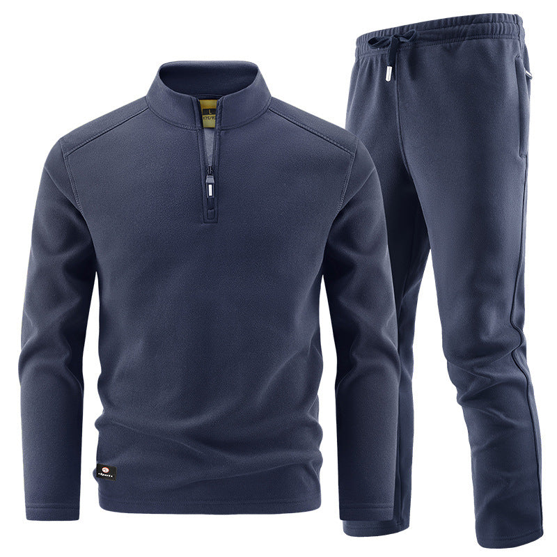 Men's Fleece Training Set with Stand-up Collar and Elastic Waistband Fashion Glam