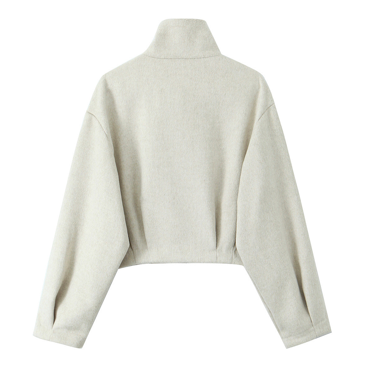 Women Boxy Fleece Jacket with Stand-up Collar and Concealed Zipper Fashion Glam