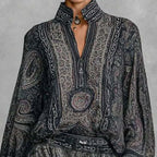 Women Flowing Boho Two-Piece Set with Loose Tunic and Harem Pants in Paisley Design Fashion Glam