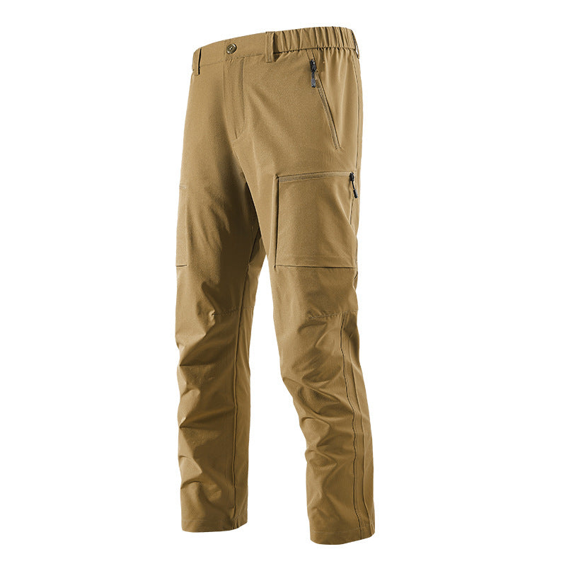 Men's Multifunctional Cargo Travel Pants with Elastic Waistband, Zipper Pockets and Knee Reinforcement Fashion Glam