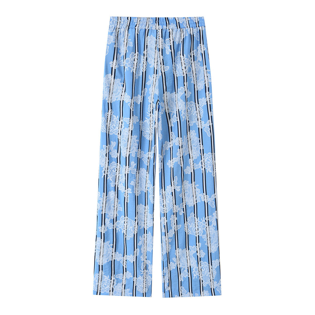 Women's wide palazzo pants with elastic drawstring waistband and floral lace look Fashion Glam