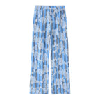 Women's wide palazzo pants with elastic drawstring waistband and floral lace look Fashion Glam