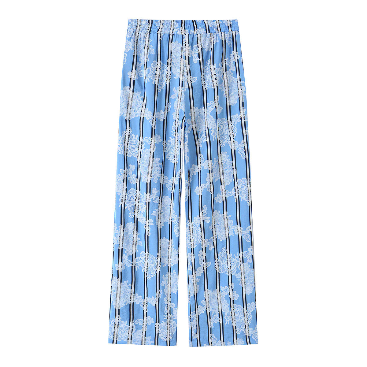 Women's wide palazzo pants with elastic drawstring waistband and floral lace look Fashion Glam