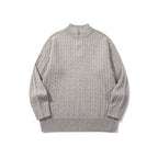 Unisex Oversize Braided Knit Half-Zip Sweater with Short Stand-Up Collar and Wide Ribbed Hem Fashion Glam