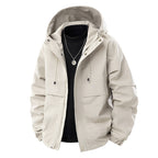 Men's Minimalist Tech Softshell Parka with Hood, Concealed Zipper and Cargo Chest Pockets Fashion Glam