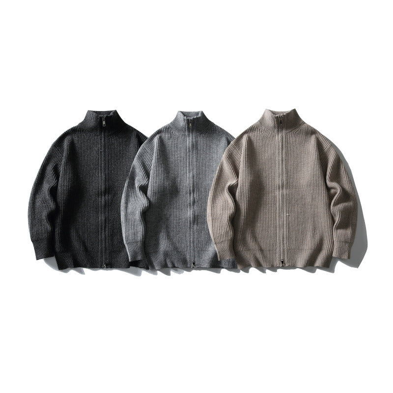 Unisex Ribbed Zip Cardigan with Stand-Up Collar Fashion Glam