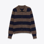 Women's Striped Cardigan with Polo Collar and Button Placket Fashion Glam