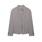 Women's tailored blazer with stand-up collar and asymmetrical button placket Fashion Glam