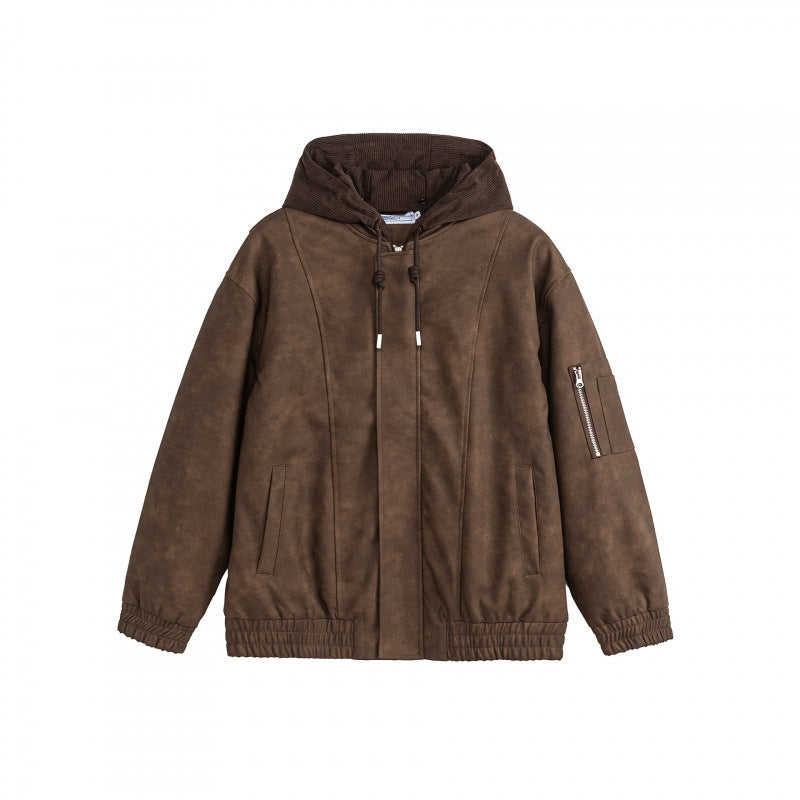 Unisex Oversize Hoodie Bomber Jacket in Velour Look with Hood, Arm Pocket and Elastic Hem Fashion Glam