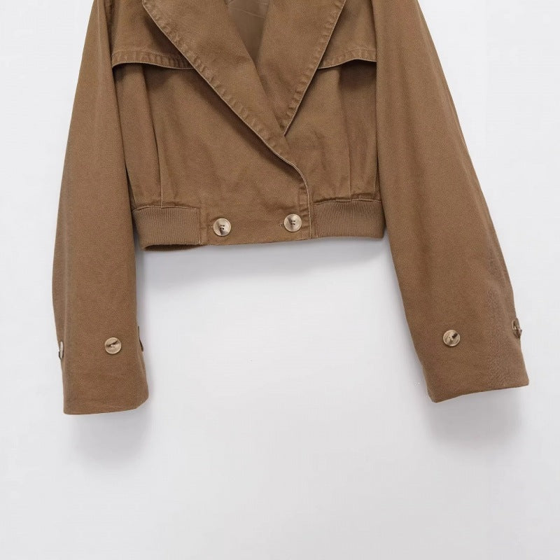 Women's Short Cut Utility Jacket in Field Style with Wide Lapels and Tailored Waistband Fashion Glam