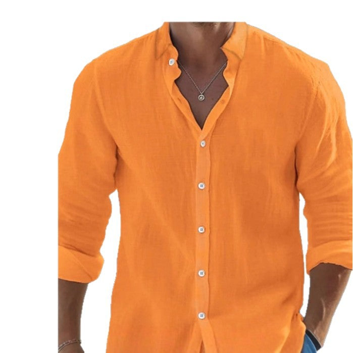 Men's Loose Linen Shirt with Round Hem and Breathable Texture Fashion Glam