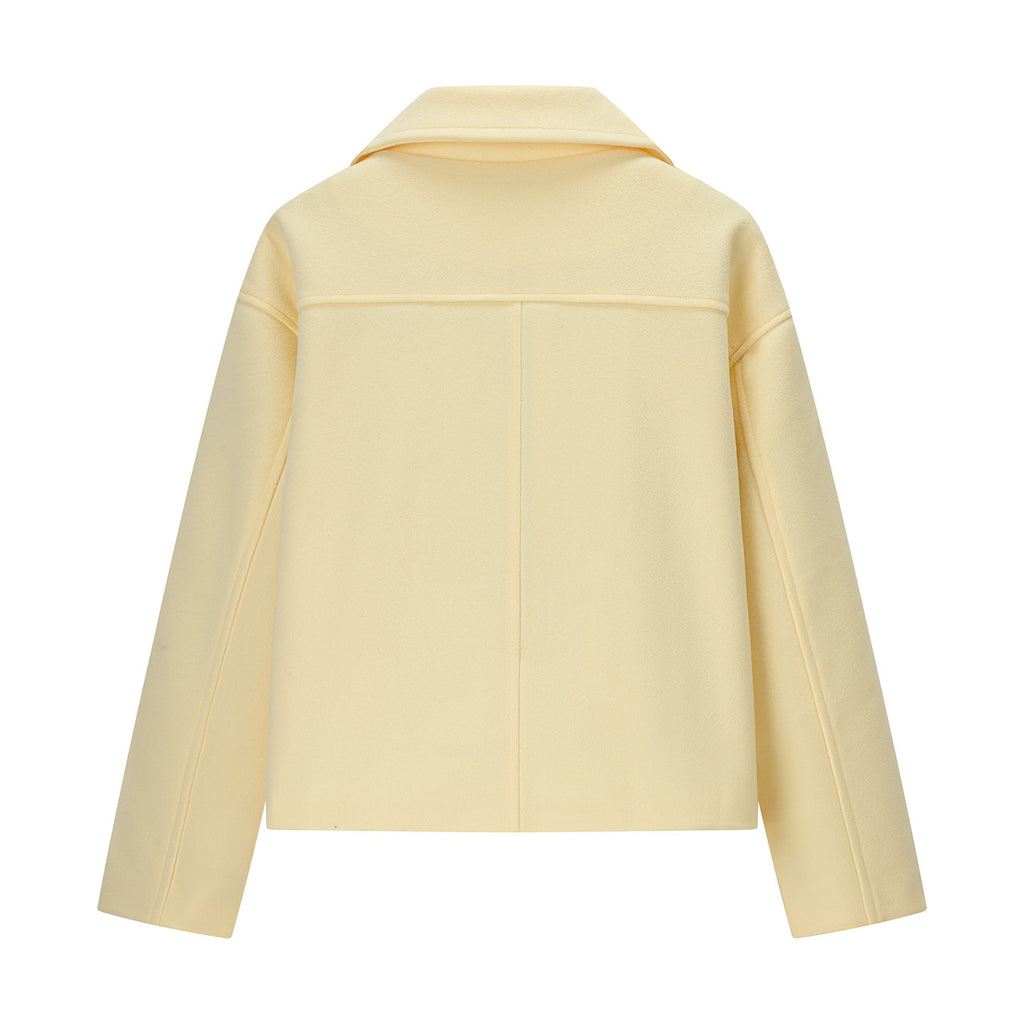 Women Short-cut double-breasted wool blend peacoat with boxy oversized silhouette Fashion Glam