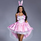 Women's Playful Sexy Bunny Costume with Ruffle Details and Headband Fashion Glam