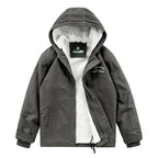 Men's Hooded Canvas Parka with Teddy Fleece Lining and Wind Protection Placket Fashion Glam