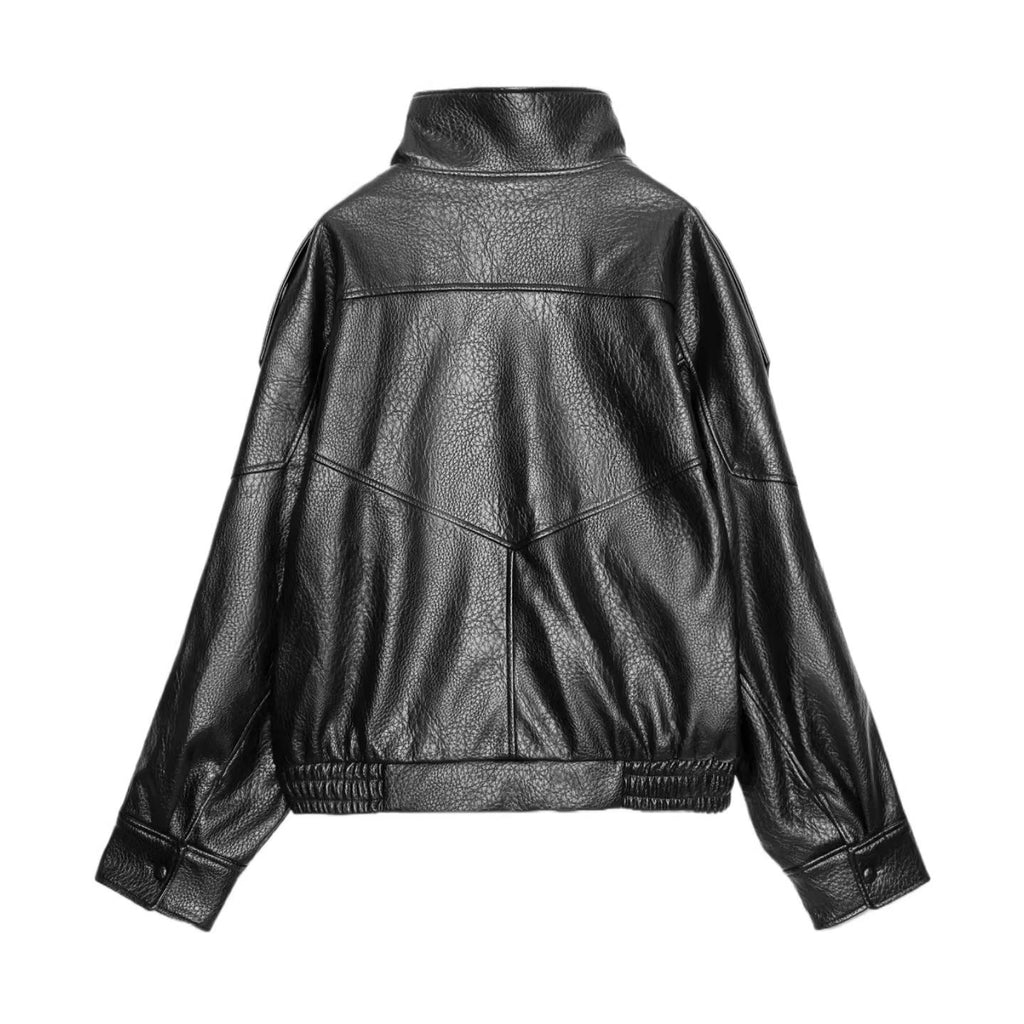 Women's faux leather crossover jacket in bomber style with high stand-up collar Fashion Glam