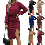 Women's midi dress with fitted wrap effect, long sleeves and high slit Fashion Glam