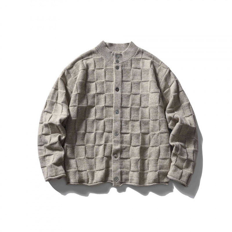 Unisex Structured Boxy Cardigan with Check Pattern Fashion Glam