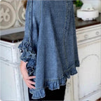 Women Oversized Jeans Kimono with Ruffle Edge and Open Fall Fashion Glam