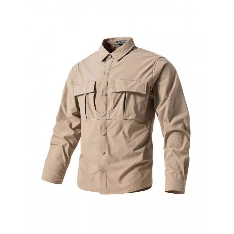 Men's Light Shirt Jacket in Utility Style with Patch Chest Pockets and Button Placket Fashion Glam