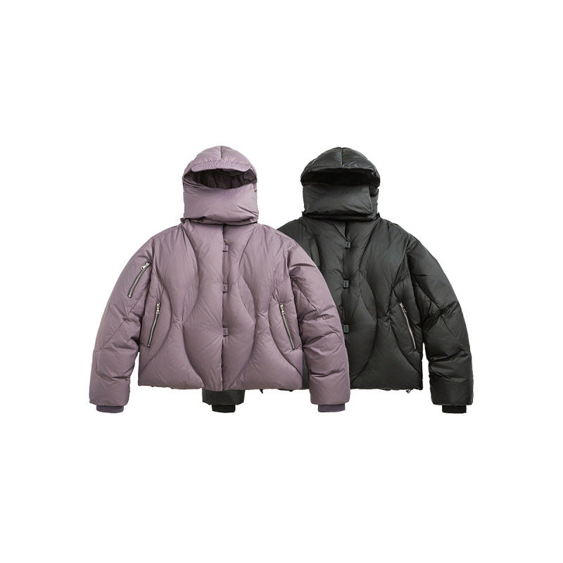 Unisex Short padded puffer jacket with high closing collar, voluminous hood and zippered pockets Fashion Glam