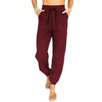 Women's Lightweight Linen Jogger Pants with Drawstring, Patch Pockets, and Elastic Cuffs Fashion Glam