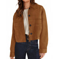 Women's short suede-look jacket with patch pockets and shirt collar Fashion Glam
