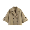 Women Short Cut Cape Trench with Boxy Silhouette and Half-Length Sleeve Straps Fashion Glam
