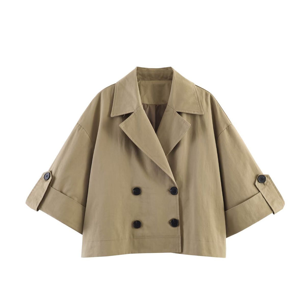 Women Short Cut Cape Trench with Boxy Silhouette and Half-Length Sleeve Straps Fashion Glam