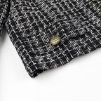 Women's Short Bouclé Tweed Jacket with Round Neckline and Decorative Buttons Fashion Glam