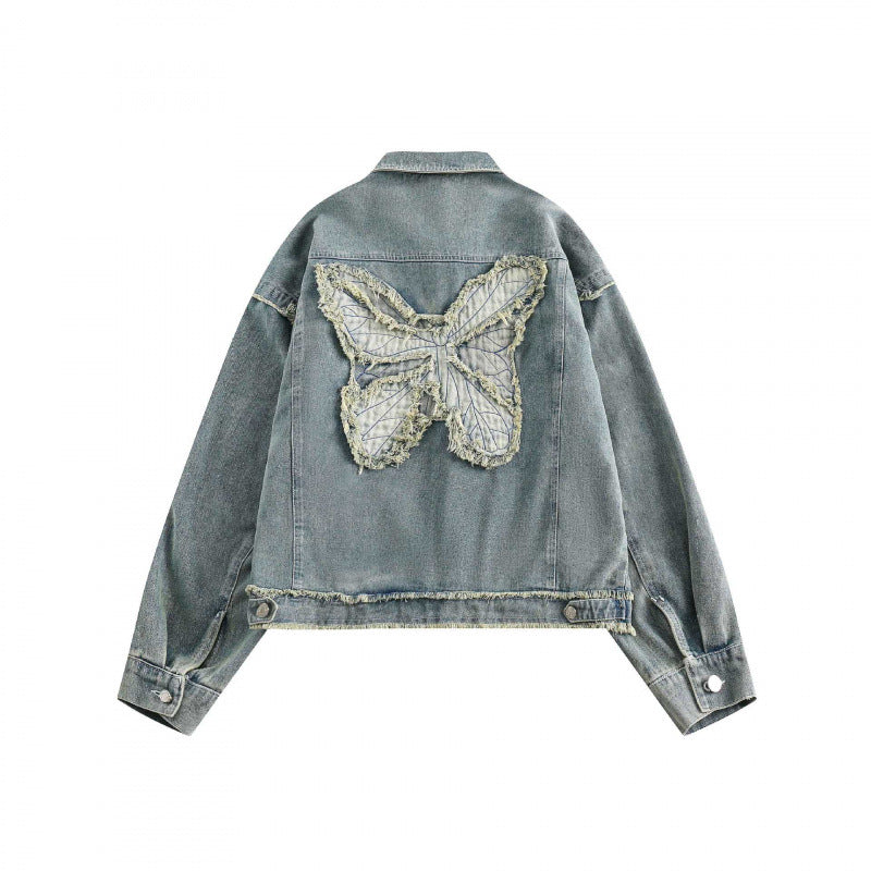 Unisex Boxy-Denim Jacket with frayed hem edges, flap pockets and vintage wash Fashion Glam