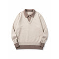 Men's Oversized Fine Knit Polo with Contrast Trim Shirt Collar and Ribbed Cuffs Fashion Glam