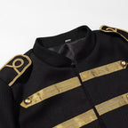 Women's military-inspired short jacket with stand-up collar and golden braid trimmings Fashion Glam