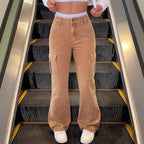 Women's High-Waisted Corduroy Cargo Palazzo Pants with Wide Leg and Flap Pockets Fashion Glam