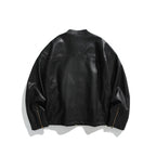 Men's short jacket made of vegan leather with a stand-up collar, three zip pockets, and two-way zipper Fashion Glam