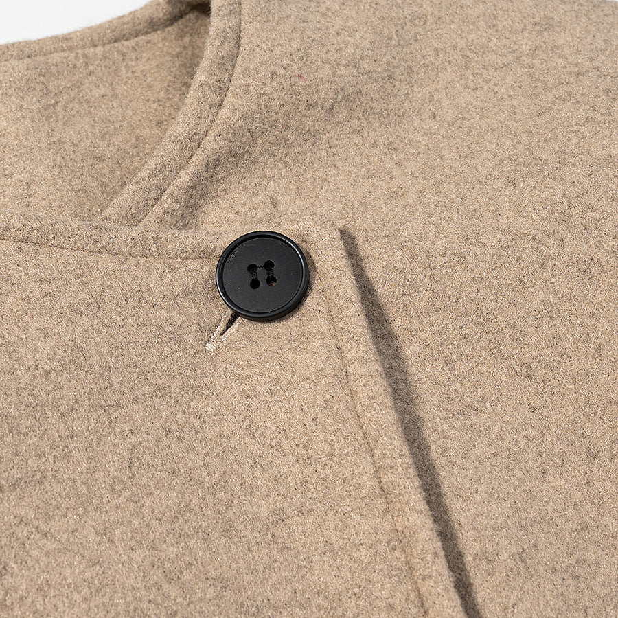 Women's short-cut boxy wool blend blazer with asymmetrical button placket Fashion Glam