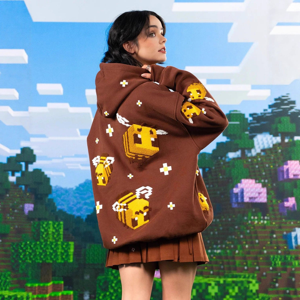 Unisex hoodie with knitted pixel bee design and attached kangaroo pocket Fashion Glam