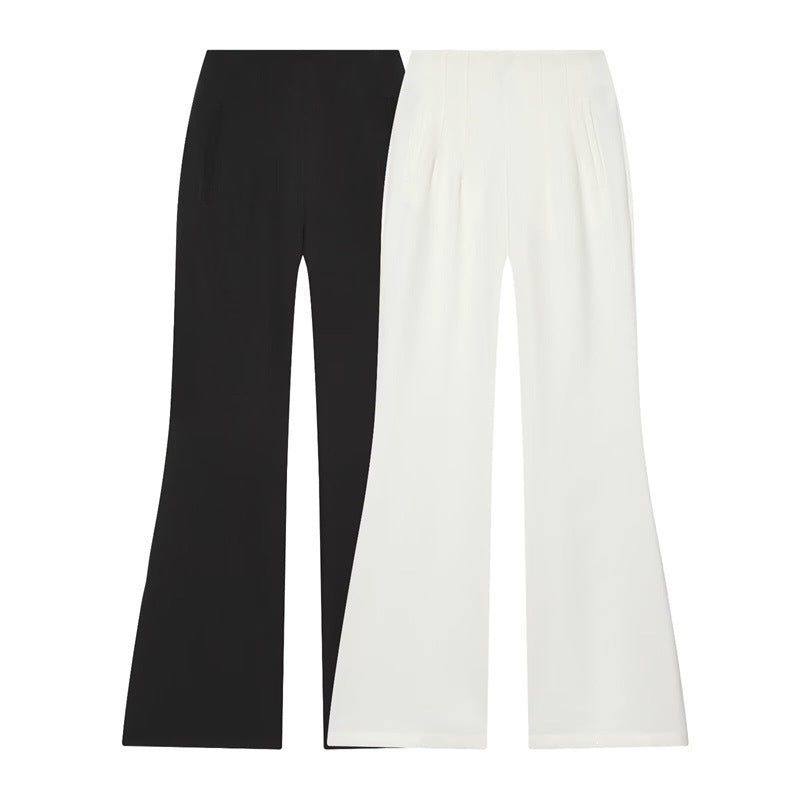 Women's High-Waisted Wide Fabric Pants with Straight Leg and Hidden Waistband Fashion Glam