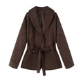 Ladies short coat in kimono style made of velour look with wide shawl collar and waist belt Fashion Glam
