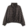 Women's Oversize Windbreaker with Dot Print, High Standing Collar and Elastic Hem Fashion Glam