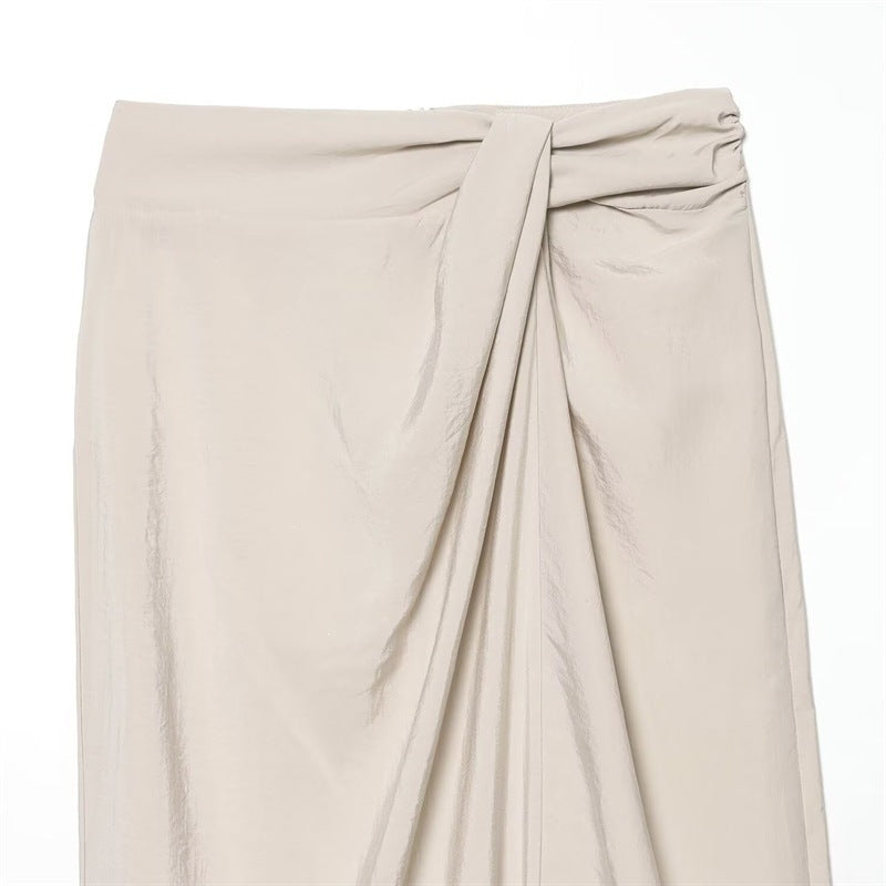 Women's Draped Midi Skirt with Gathering and Wrap Look Fashion Glam