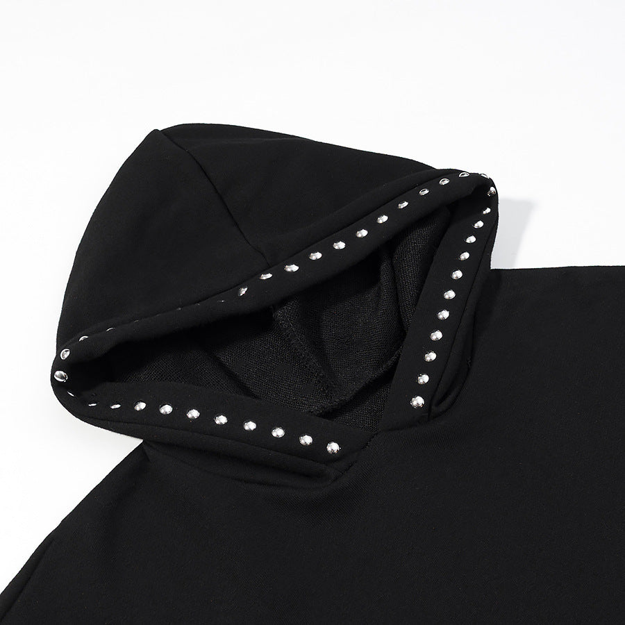 Women's Oversize Hoodie with Metal Stud Trim and Balloon Sleeves Fashion Glam