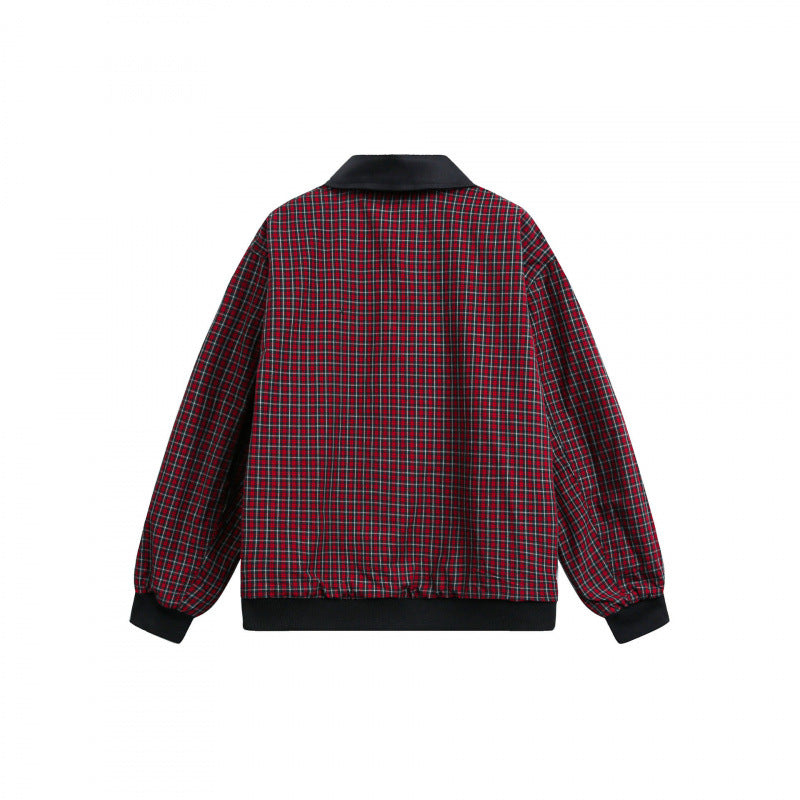 Unisex Reversible Zipper Jacket with Checkered Pattern and Smooth Back Fashion Glam